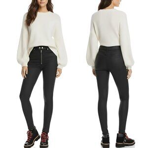 Rag & Bone Black Baxter Skinny Jeans Coated Exposed Zip Black 25W